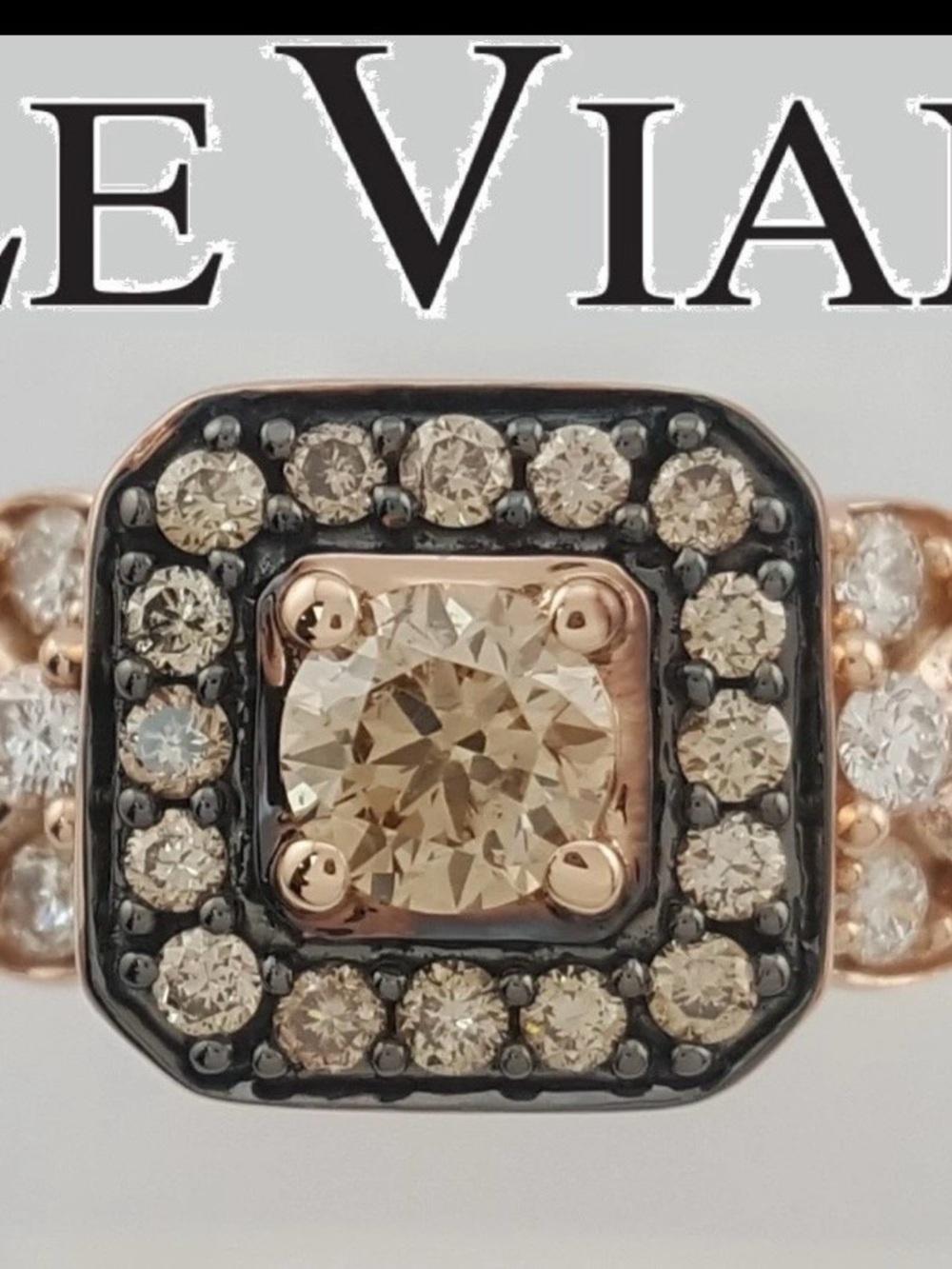 Levian Rose Gold Ring with Champagne Center and Black Halo
